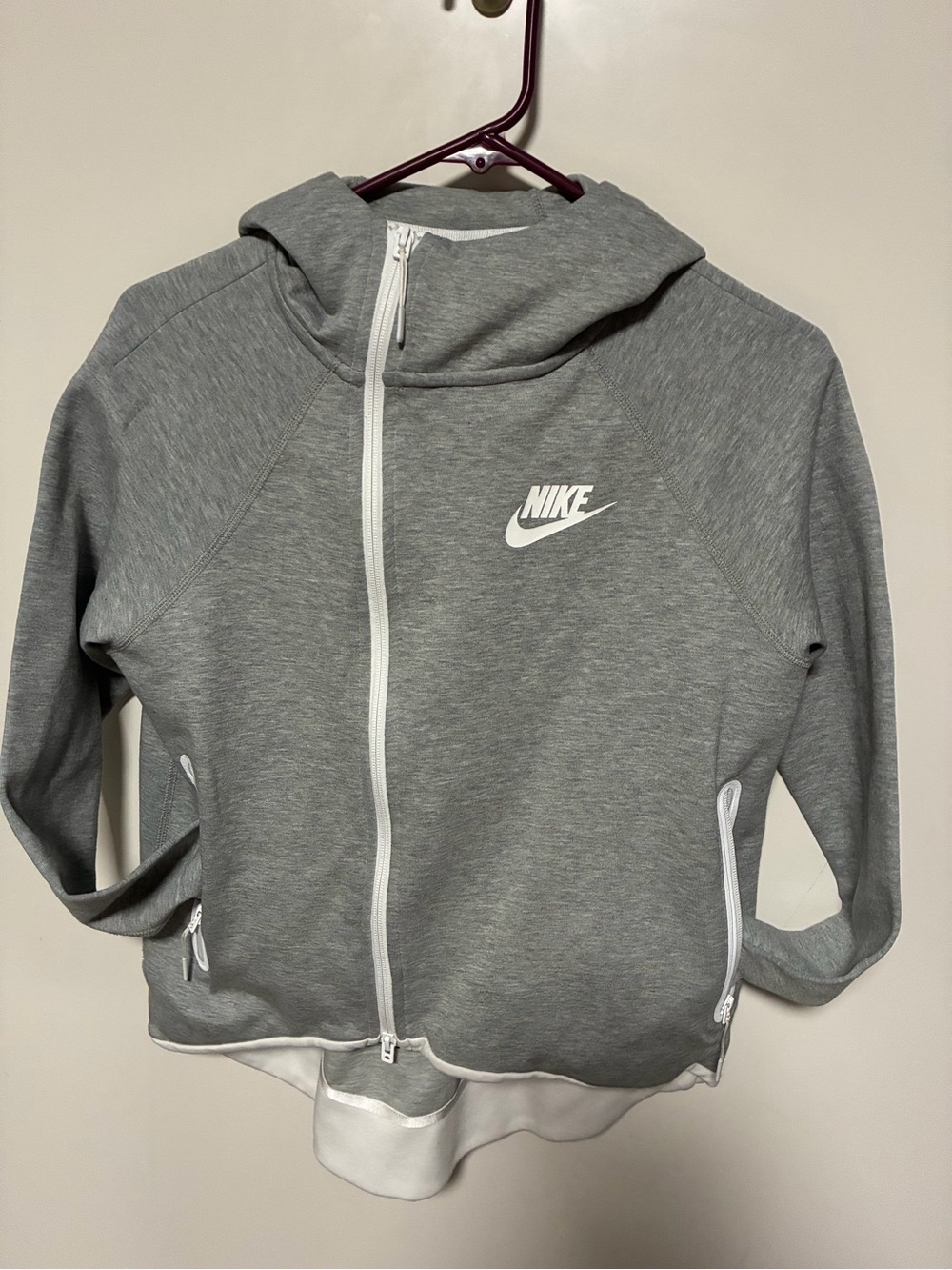 Nike Gray Hoodie with White Logo and Trim
